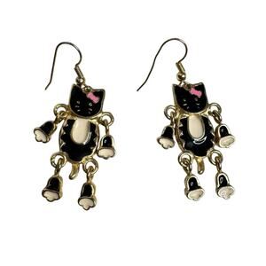 Hello Kitty Charm‎ Black and Gold Tone Y2K Cat Earrings